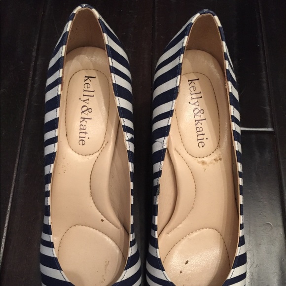 Navy blue/white nautical striped heels - Picture 2 of 4